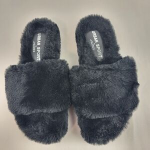 Urban Sport J/Slides Scarlett Women's Black Faux Fur Slippers Size 6M